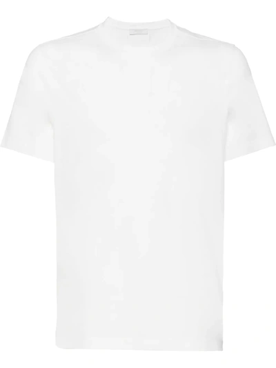Prada Logo-embroidered Crew-neck T-shirt In Bianco