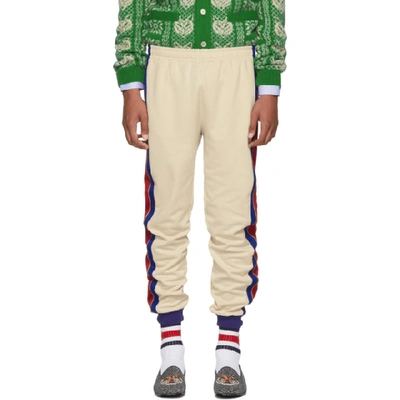 Gucci Beige & Blue Striped Lounge Pants In 9063 Cobalt