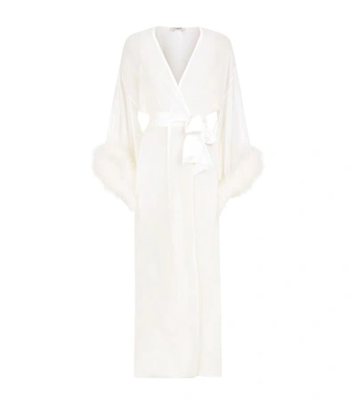 Gilda & Pearl Diana Marabou Long Silk Robe In Ivory