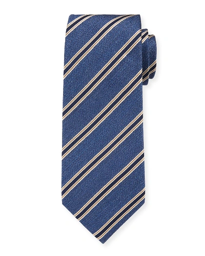 Isaia Men's Silk Textured With Stripes Tie In Navy