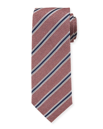 Isaia Men's Silk Textured With Stripes Tie In Pink/blue