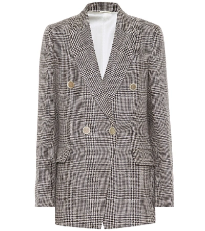 Brunello Cucinelli Double-breasted Linen Glen-plaid Blazer In Multi