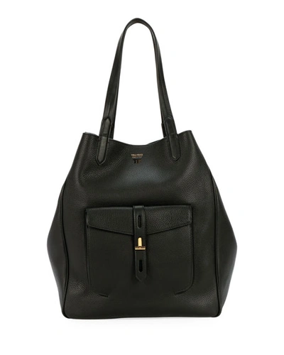 Tom Ford Grain Leather East-west Tote Bag In Black
