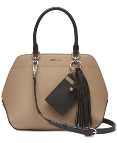 Calvin Klein Susan Small Satchel In Porcini/black/silver