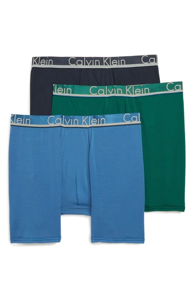 Calvin Klein 3-pack Comfort Microfiber Boxer Briefs In Hague Blue/ Downpour/ Georgia