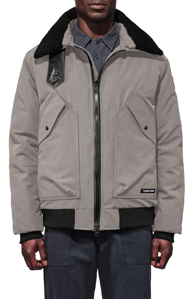 Canada Goose Bromley Slim Fit Down Bomber Jacket With Genuine Shearling  Collar In Limestone | ModeSens
