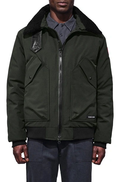 Canada Goose Bromley Slim Fit Down Bomber Jacket With Genuine Shearling Collar In Volcano
