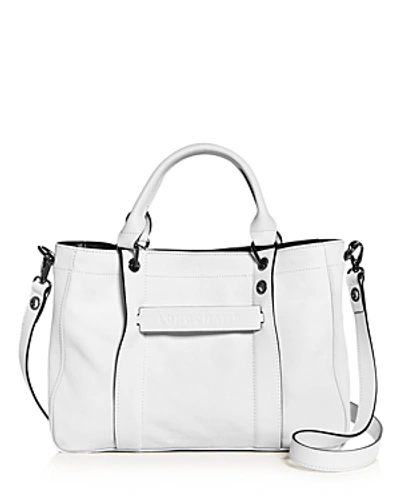 Longchamp 3d Small Leather Tote In White/nickel