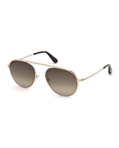 Tom Ford Keith Round Brow-bar Metal Sunglasses In Rose Gold