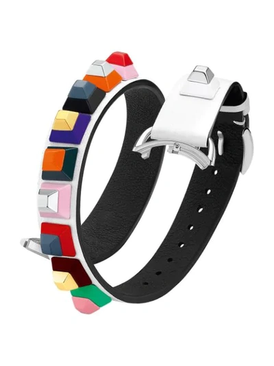 Fendi Selleria 17mm Embellished Leather Watch Strap In White/ Multi