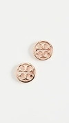 Tory Burch Logo Circle Stud Earrings In Rose Gold