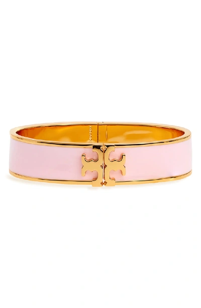 Tory Burch Raised Logo Enamel Hinge Bracelet In Lotus Pink/ Tory Gold