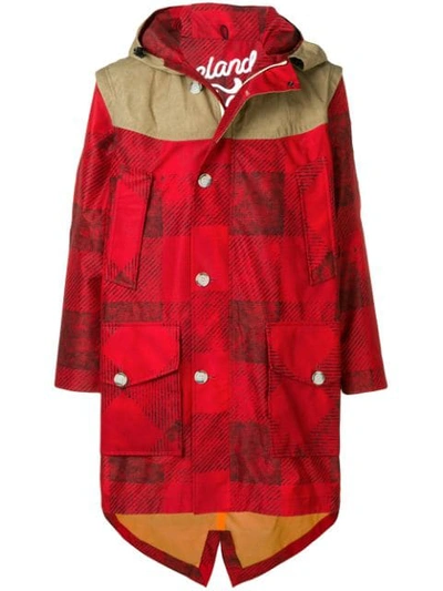 Woolrich Contrast Panel Parka Coat In Check Buffalo