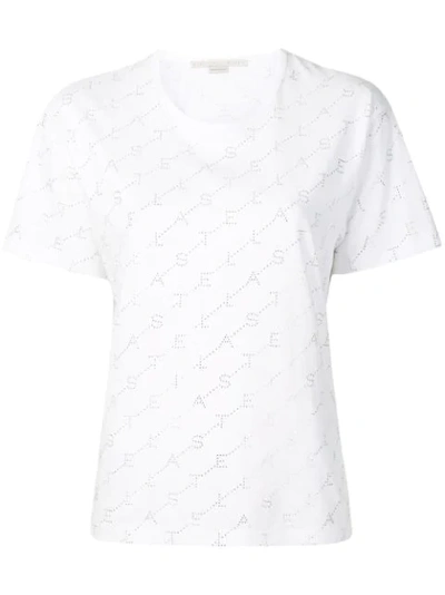 Stella Mccartney T-shirt With Crystal Monogram In Bianco