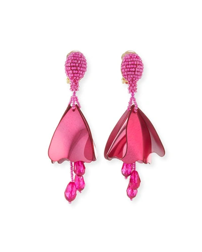 Oscar De La Renta Small Impatiens Beaded Clip-on Earrings, Pink