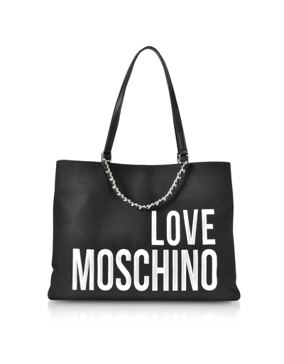 Love Moschino Canvas Tote Bag W/ Maxi Logo In Black