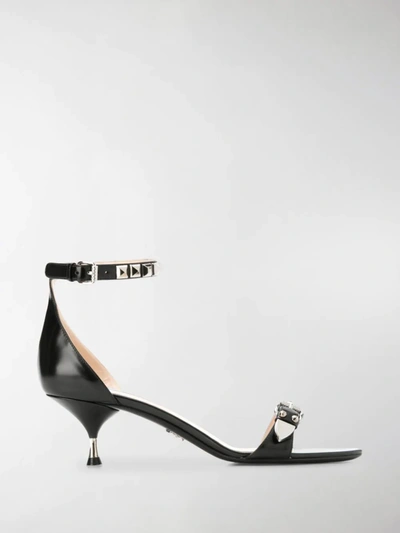 Prada Studded Leather Kitten-heel Sandals In Black