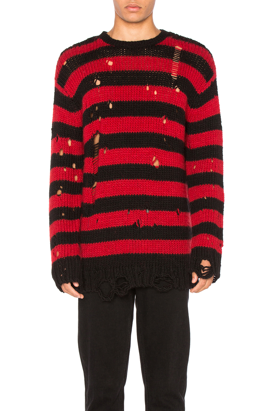 R13 Grunge Shredded Crewneck Sweater In Red & Black | ModeSens