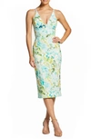 Dress The Population Lyla Watercolor Crepe Sheath Dress In Ivory/ Sage