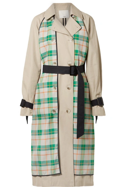Tibi Hani Convertible Check-paneled Cotton-twill Trench Coat In Beige