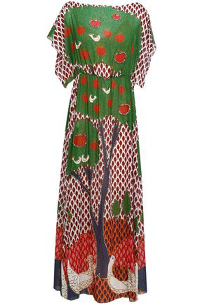 Red Valentino Redvalentino Woman Glittered Printed Stretch-silk Kaftan Multicolor