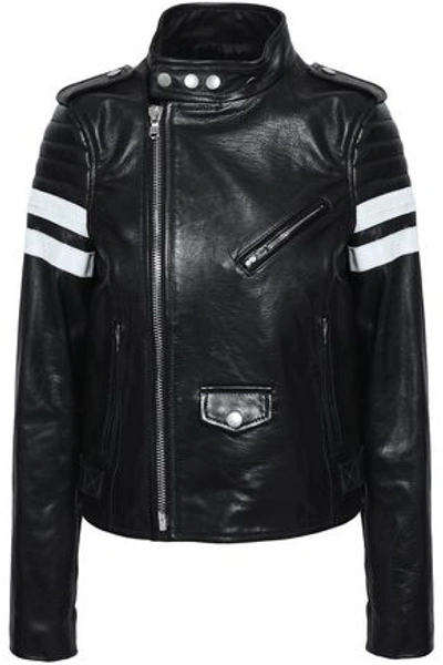 Red Valentino Redvalentino Woman Striped Leather Bomber Jacket Black