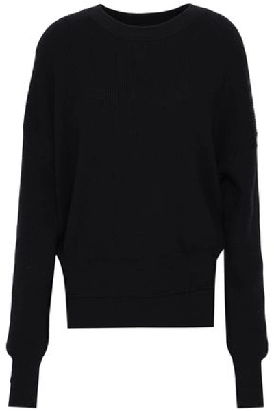 Helmut Lang Woman Distressed Cotton, Wool And Cashmere-blend Sweater Black