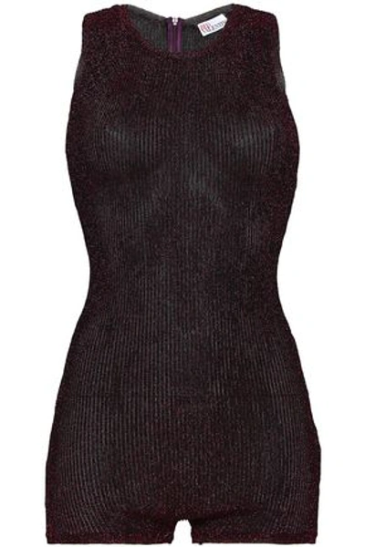 Red Valentino Woman Metallic Ribbed-knit Bodysuit Violet