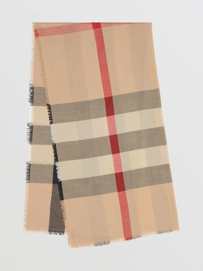 Burberry Lightweight Check Cashmere Scarf In Camel