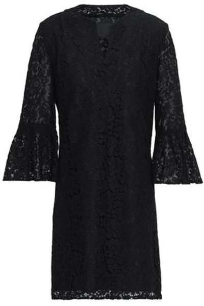 Anna Sui Woman Fluted Corded Lace Mini Dress Black