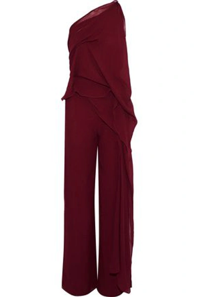 Roland Mouret Woman Nettleton Draped One-shoulder Silk-crepon Jumpsuit Claret