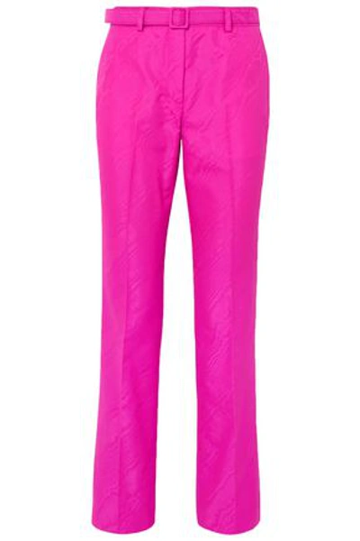 Off-white Belted Moire Straight-leg Pants In Bright Pink