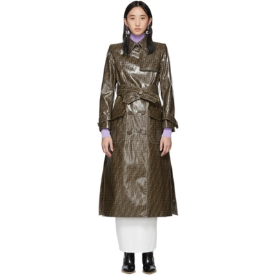 Fendi Ff Motif Plastic-finish Trench Coat In Brown