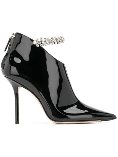 Jimmy Choo Blaize 85 Crystal-embellished Patent-leather Ankle Boots In Black