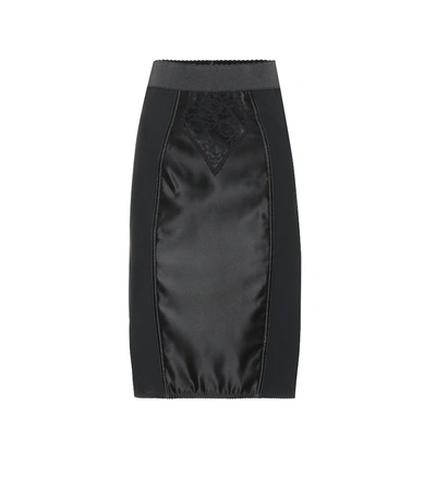 Dolce & Gabbana Satin And Lace Pencil Skirt In Black