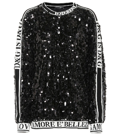 Dolce & Gabbana Crew-neck Sweatshirt With Sequins In Black