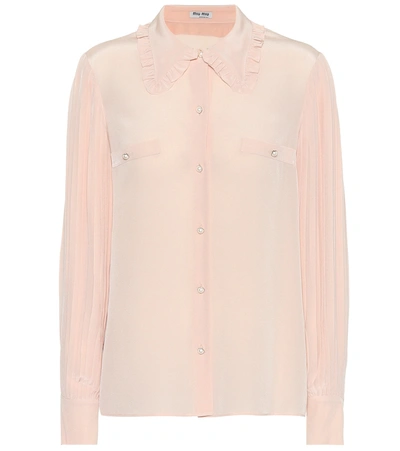 Miu Miu Embellished Silk Blouse In Pink