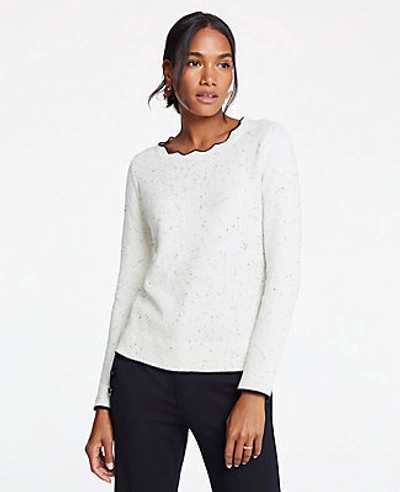 Ann Taylor Scalloped Tipped Sweater In Cream Speckle