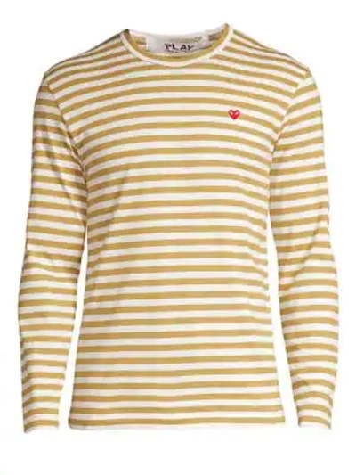 Comme Des Garçons Play Small Heart Stripe Long-sleeve Tee In Olive