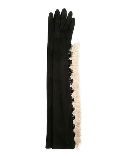 Lanvin Long Gloves W/fringe, Black