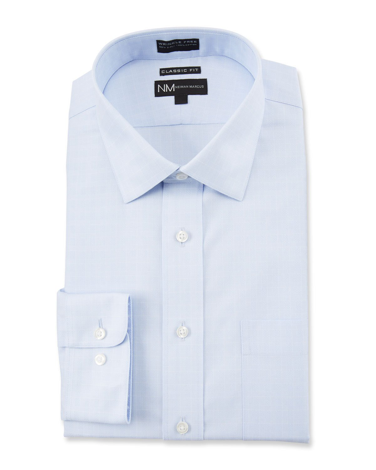 Neiman Marcus Men's Classic Fit NonIron Dobby Check Dress Shirt, Light Blue ModeSens
