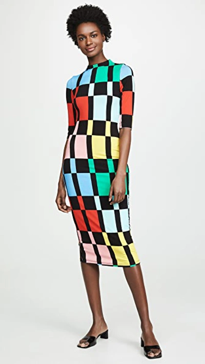 Alice And Olivia Delora Fitted Mock Neck Dress In Colorblock
