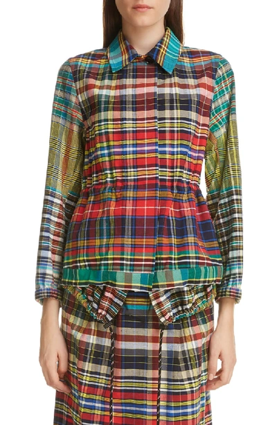 Dries Van Noten Checkered Drawstring Button-front Blouse In Multi