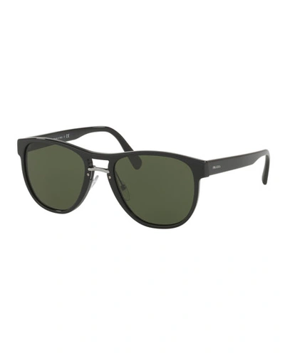 Prada Men's Square Acetate Sunglasses In Black