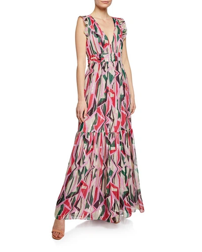 Ba&sh Betty Geo-print Belted Metallic Long Dress In Rose