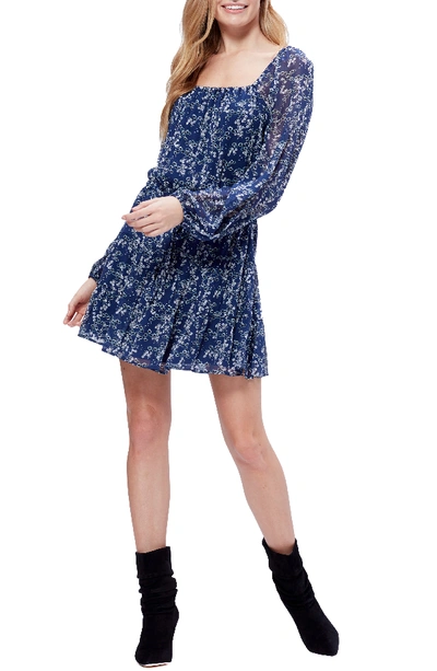 Paige Marjoram Square-neck Long-sleeve Mini Dress In Dark Ink Blue Multi
