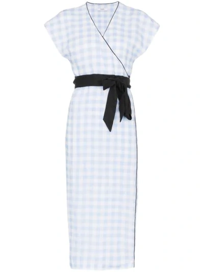 Marysia Coopers Belted Check Short-sleeve Linen Dress In Blue