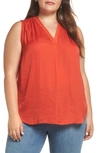 Vince Camuto V-neck Rumple Blouse In Mandarin Red
