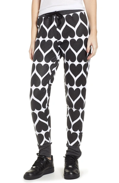 Wildfox Gwen - Dark Hearts Jogger Pants In Clean White/ Clean Black