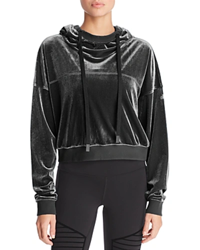 Alo Yoga Velour Cropped Hooded Sweatshirt In Black